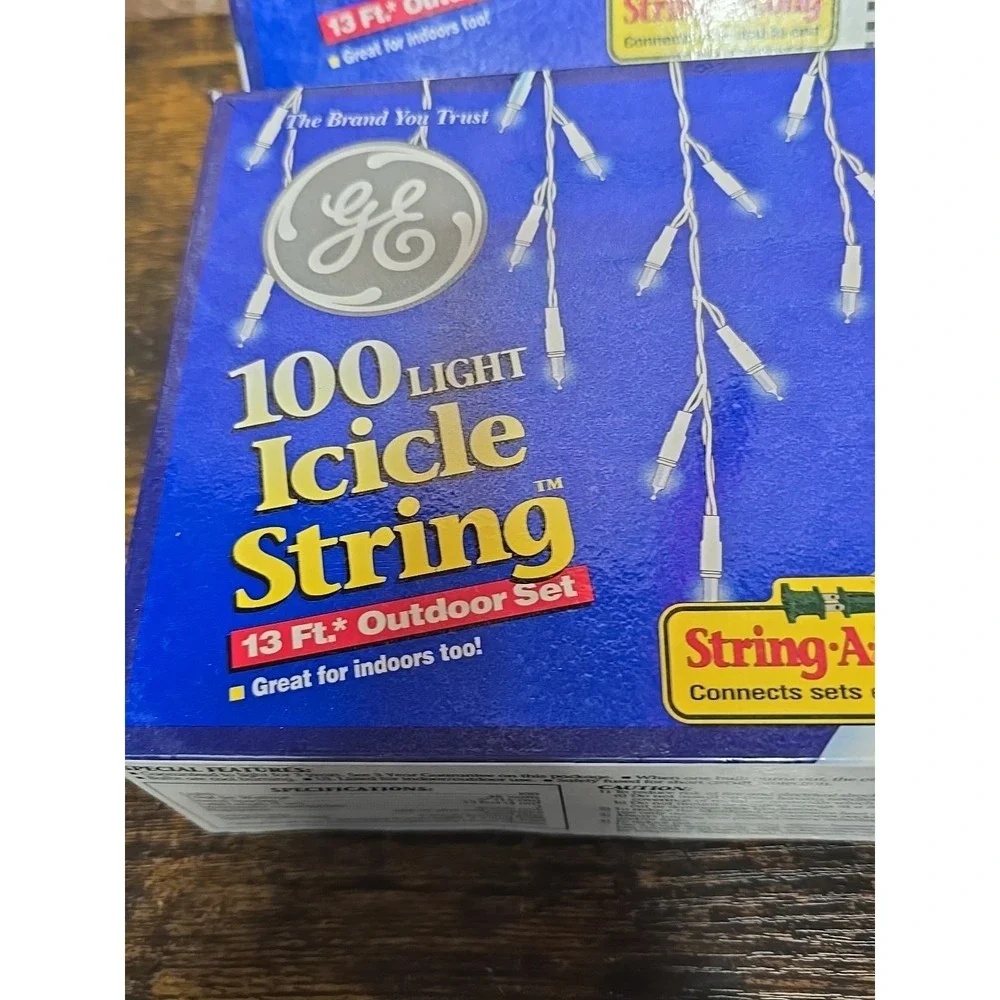 GE 100 Lights Icicle String Christmas Lights Clear Green Wire 13 FT Each 2 Boxes